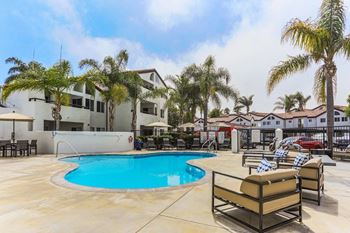 Swimming pool with sun deck and spa
